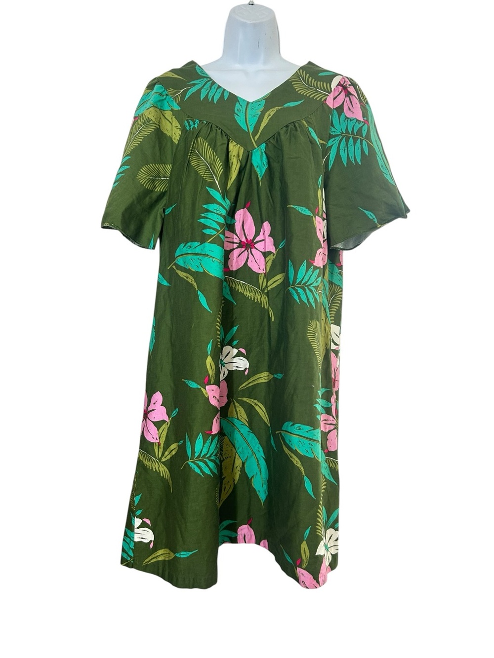 Sears Vintage 70s Tropical Muumuu Roper Romp Midi Dress Size M/L Hawaiian Floral